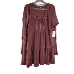 NWT Free People FP One Jolene Dusty Plum A Line Long Sleeve Mini Dress S